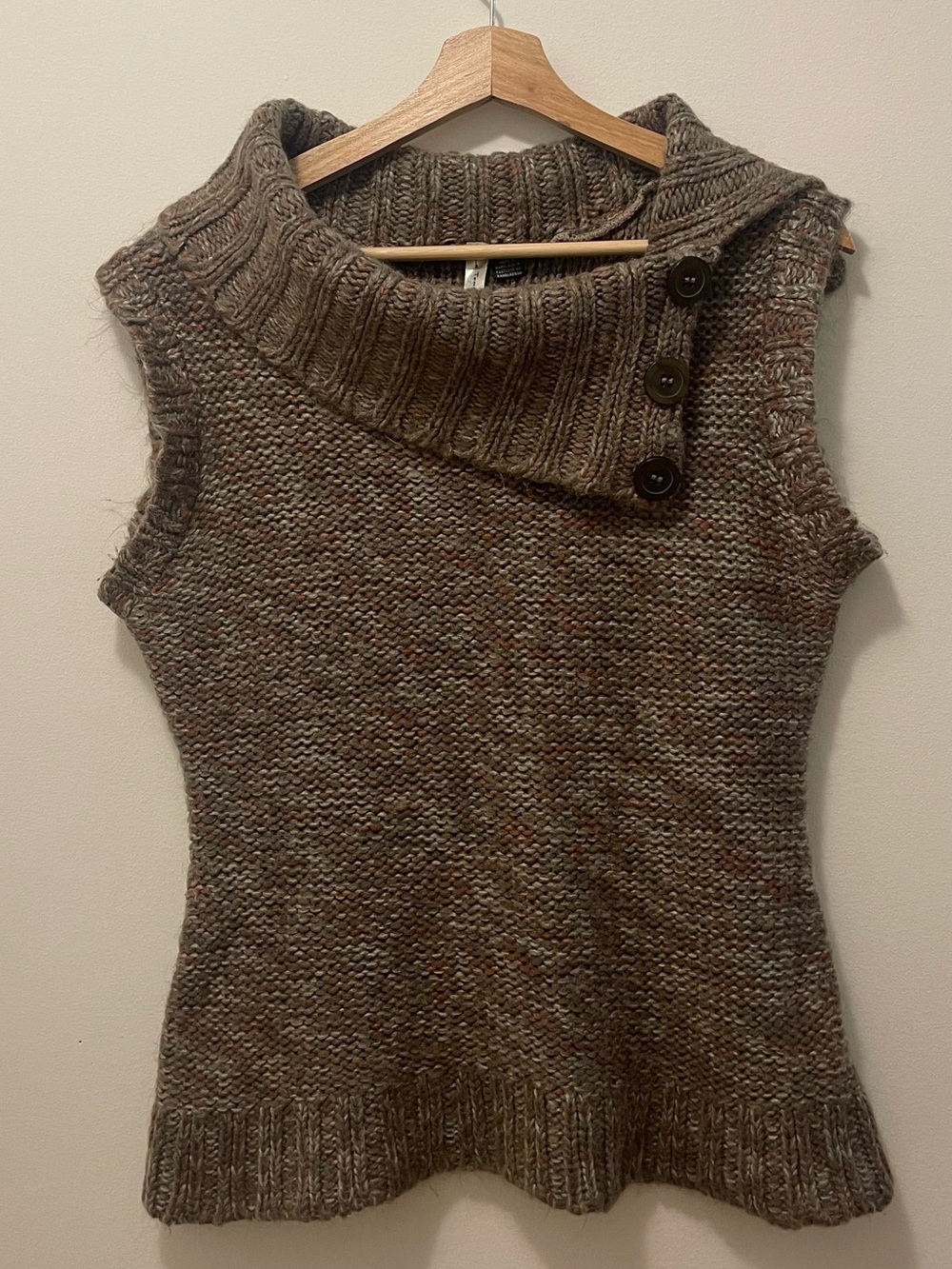 Le Temps des Cerises Marled Brown Sleeveless Cowl Neck Knit Sweater